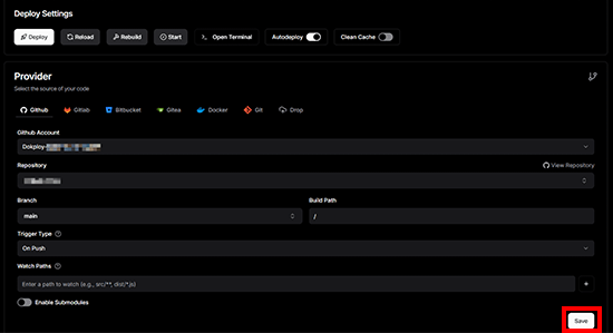 リポジトリとビルド設定の保存