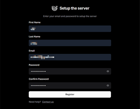 Dokploy 管理者アカウント作成フォーム画面