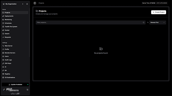 Dokploy ダッシュボード画面
