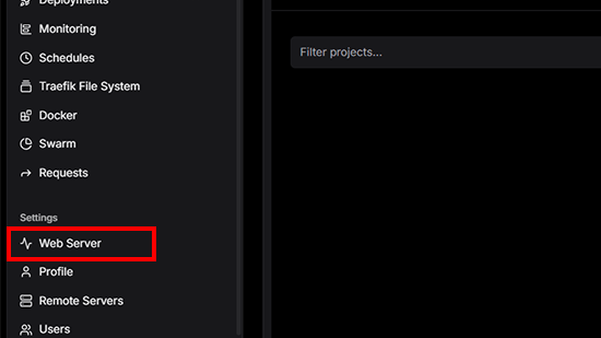 Dokploy Web Serverタブ