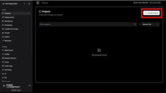 プロジェクト作成画面